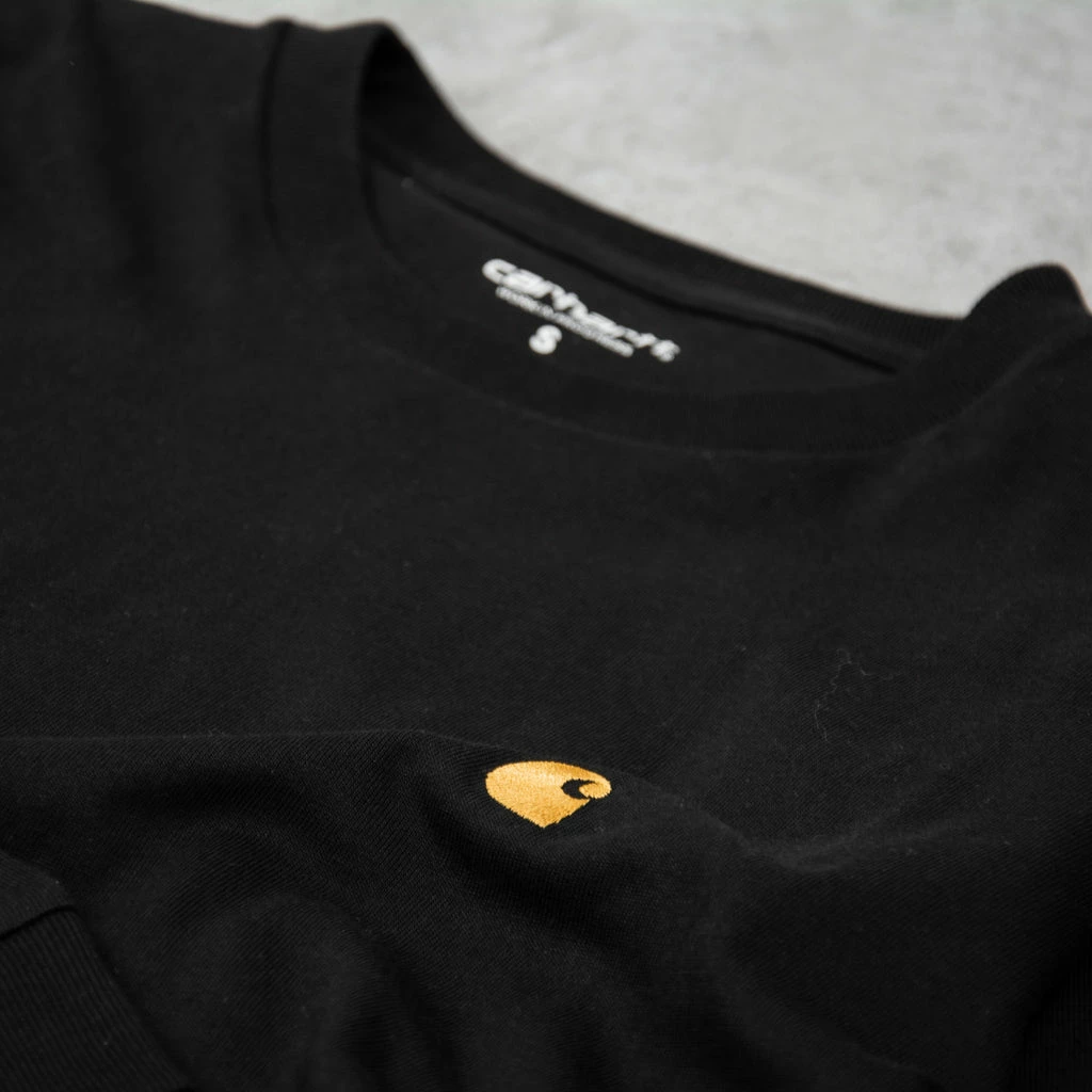 Carhartt WIP Chase L/S Tee - Black / Gold - Image 3
