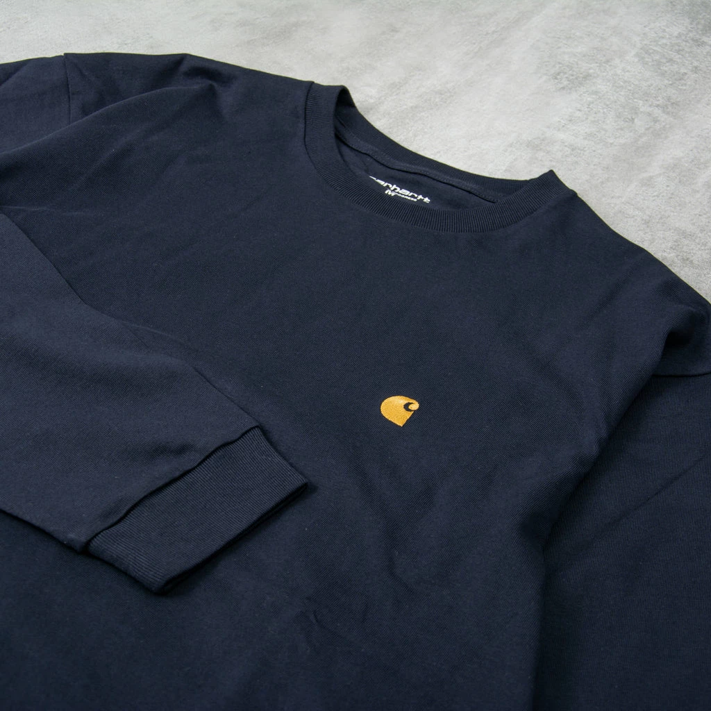 Carhartt WIP Chase L/S Tee - Dark Navy / Gold - Image 2