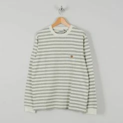 Carhartt WIP Scotty L/S Striped Pocket Tee - White Heather / Grey Heather