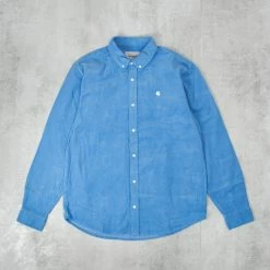 Carhartt WIP Madison Fine Cord L/S Shirt - Piscine / White