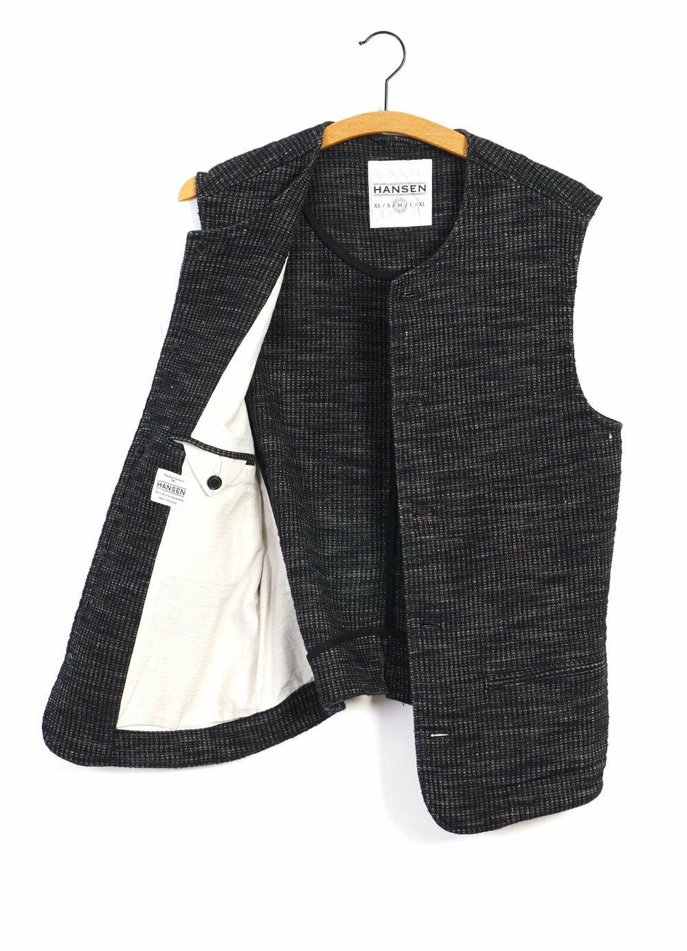 HANSEN GARMENTS BEN | Crew Neck Waistcoat | Black Hemp - Image 5