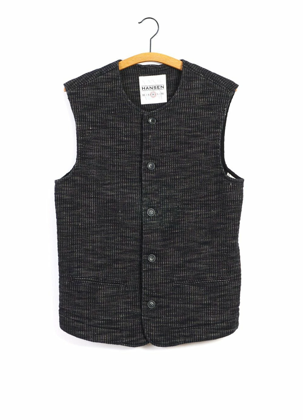 HANSEN GARMENTS BEN | Crew Neck Waistcoat | Black Hemp